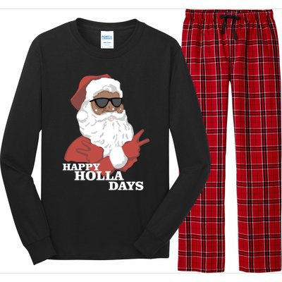 Christmas Happy Holla Days African American Santa Gift Long Sleeve Pajama Set