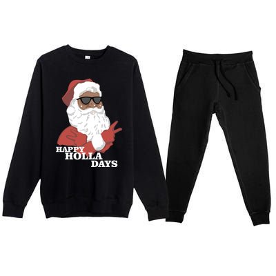 Christmas Happy Holla Days African American Santa Gift Premium Crewneck Sweatsuit Set