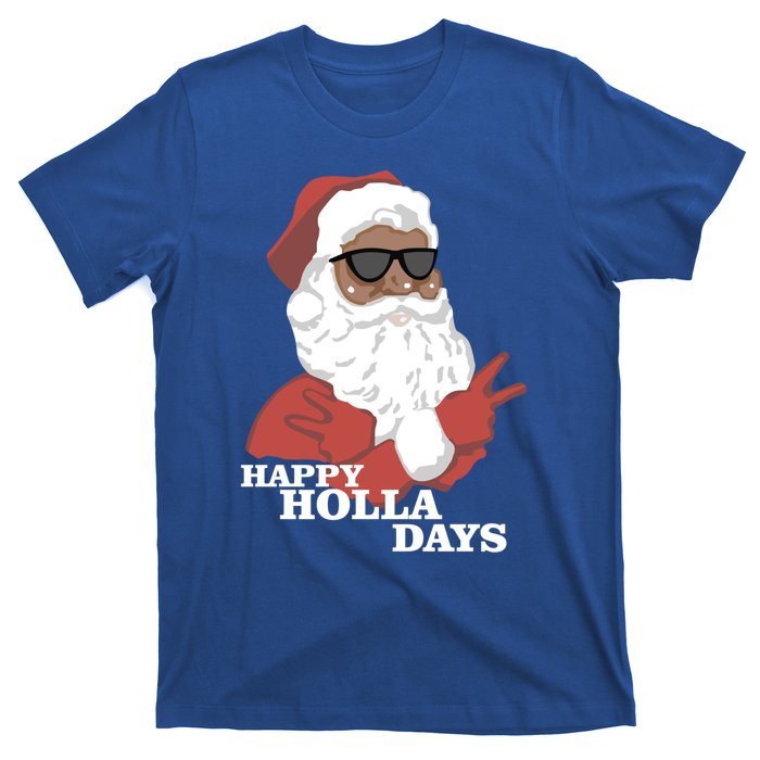 Christmas Happy Holla Days African American Santa Gift T-Shirt