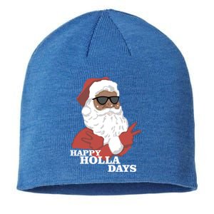 Christmas Happy Holla Days African American Santa Gift Sustainable Beanie