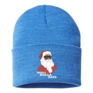 Christmas Happy Holla Days African American Santa Gift Sustainable Knit Beanie