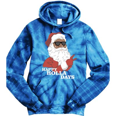 Christmas Happy Holla Days African American Santa Gift Tie Dye Hoodie