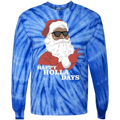 Christmas Happy Holla Days African American Santa Gift Tie-Dye Long Sleeve Shirt