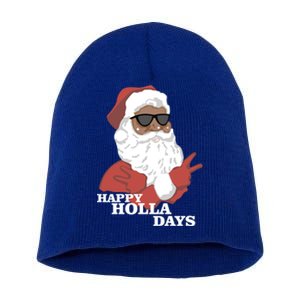 Christmas Happy Holla Days African American Santa Gift Short Acrylic Beanie