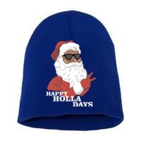 Christmas Happy Holla Days African American Santa Gift Short Acrylic Beanie