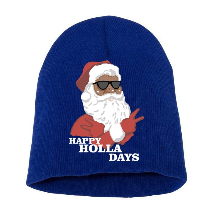 Christmas Happy Holla Days African American Santa Gift Short Acrylic Beanie