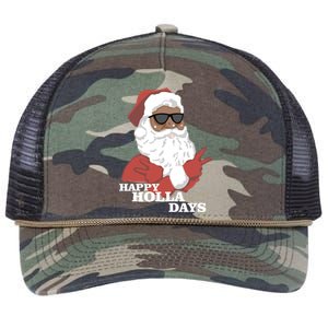 Christmas Happy Holla Days African American Santa Gift Retro Rope Trucker Hat Cap