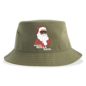 Christmas Happy Holla Days African American Santa Gift Sustainable Bucket Hat