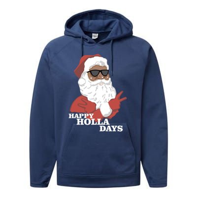 Christmas Happy Holla Days African American Santa Gift Performance Fleece Hoodie