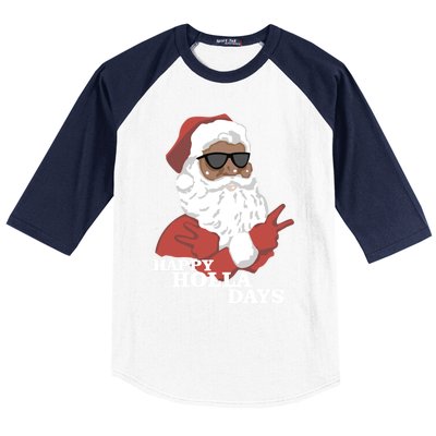 Christmas Happy Holla Days African American Santa Gift Baseball Sleeve Shirt