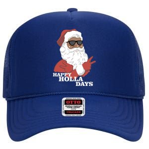 Christmas Happy Holla Days African American Santa Gift High Crown Mesh Back Trucker Hat