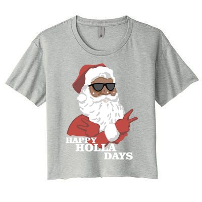 Christmas Happy Holla Days African American Santa Gift Women's Crop Top Tee