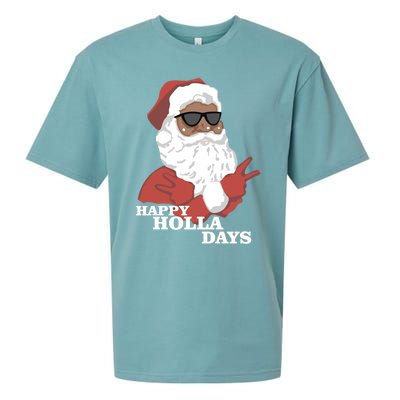 Christmas Happy Holla Days African American Santa Gift Sueded Cloud Jersey T-Shirt