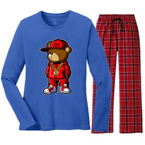 Cute Hip Hop Teddy Bear 90 Hip Hop Clothing Graffiti Women's Long Sleeve Flannel Pajama Set 