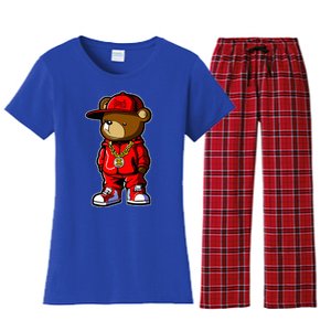 Cute Hip Hop Teddy Bear 90 Hip Hop Clothing Graffiti Women's Flannel Pajama Set