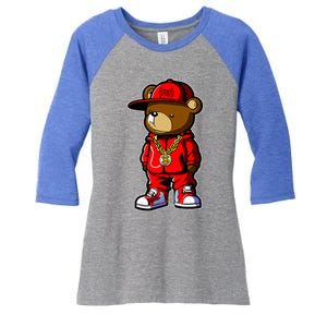 Cute Hip Hop Teddy Bear 90 Hip Hop Clothing Graffiti Women's Tri-Blend 3/4-Sleeve Raglan Shirt