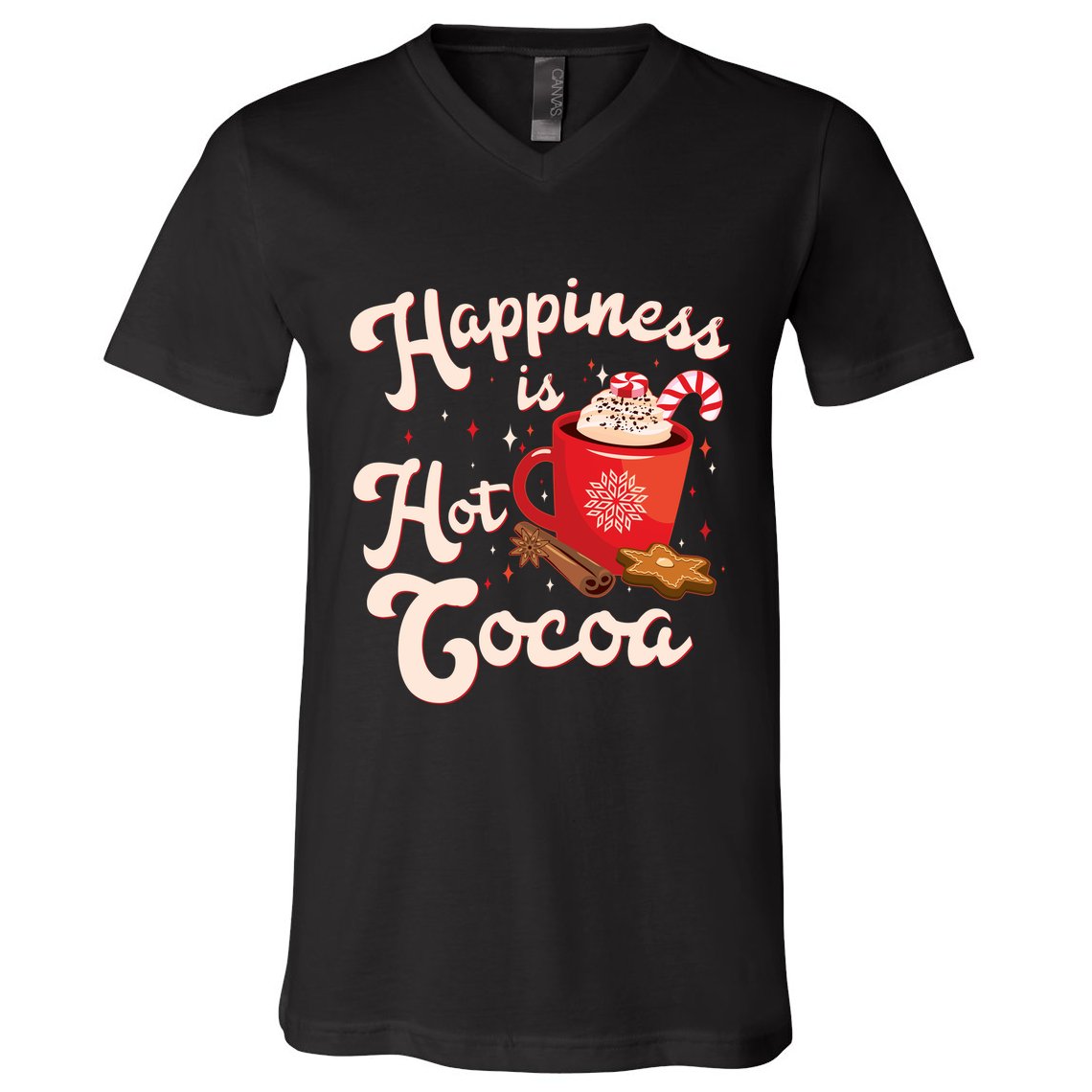 Cute Holiday Happiness Is Hot Cocoa Hot Chocolate V-Neck T-Shirt