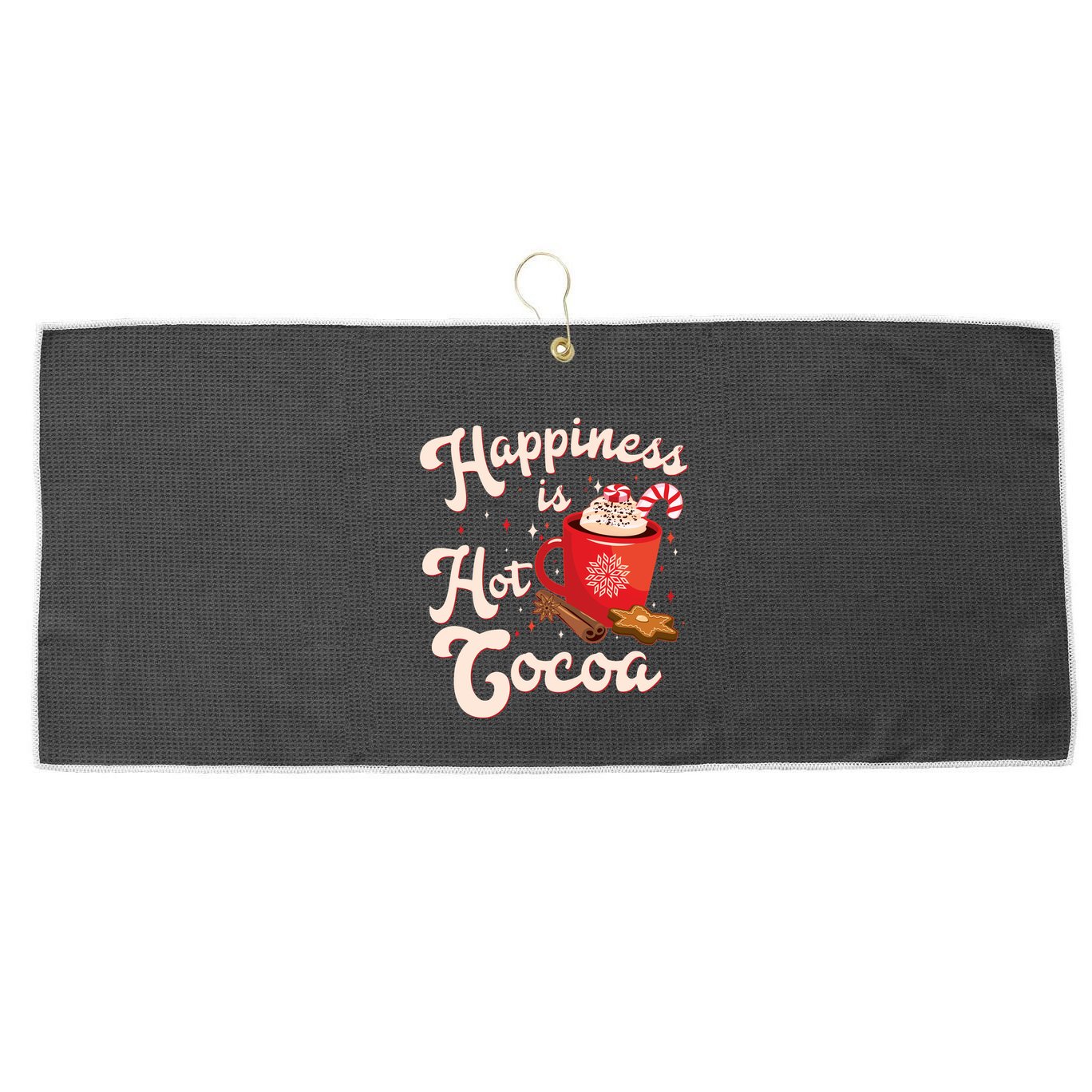 Cute Holiday Happiness Is Hot Cocoa Hot Chocolate Large Microfiber Waffle Golf Towel