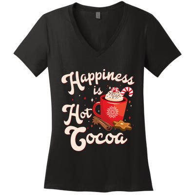 Cute Holiday Happiness Is Hot Cocoa Hot Chocolate Women's V-Neck T-Shirt
