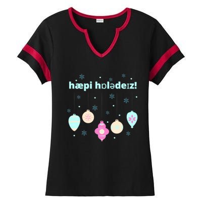 Cute Happy Holidays Speech Therapist Ipa Phonetic Slp Gift Ladies Halftime Notch Neck Tee