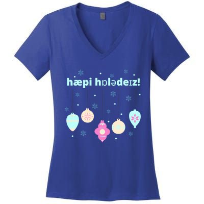 Cute Happy Holidays Speech Therapist Ipa Phonetic Slp Gift Women's V-Neck T-Shirt