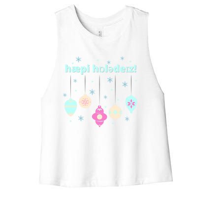 Cute Happy Holidays Speech Therapist Ipa Phonetic Slp Gift Women's Racerback Cropped Tank