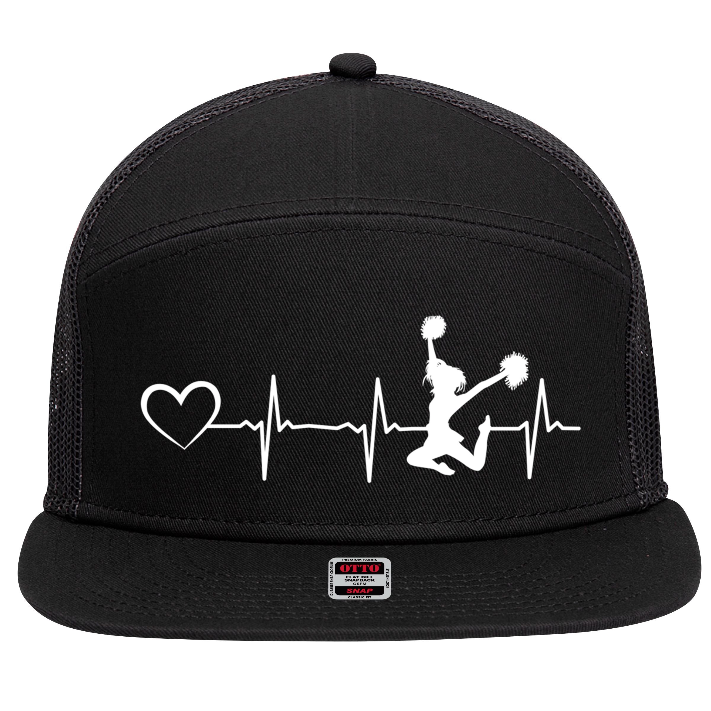 Cheerleading Heartbeat Heart Cheerleader Sports Cheerleading Meaningful Gift 7 Panel Mesh Trucker Snapback Hat