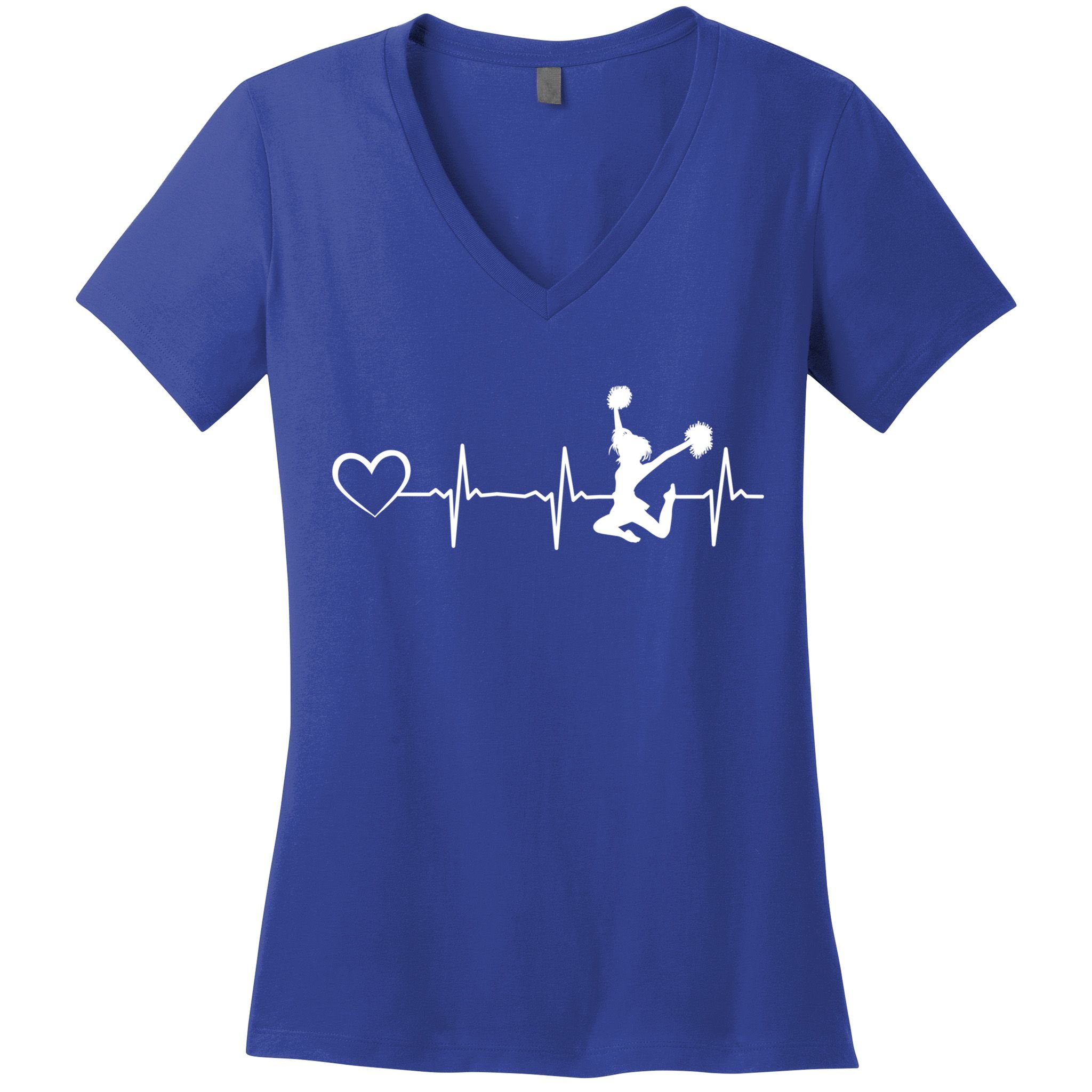 Cheerleading Heartbeat Heart Cheerleader Sports Cheerleading Meaningful Gift Women's V-Neck T-Shirt