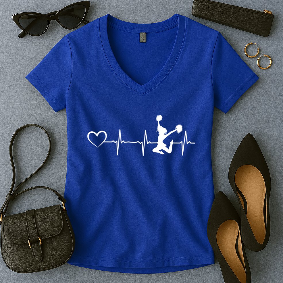 Cheerleading Heartbeat Heart Cheerleader Sports Cheerleading Meaningful Gift Women's V-Neck T-Shirt
