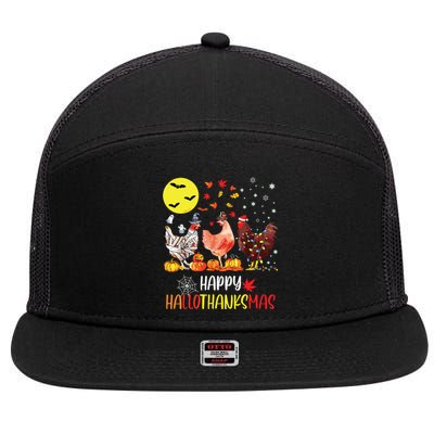 Chicken Halloween Happy Hallothanksmas Autumn Thanksgiving 7 Panel Mesh Trucker Snapback Hat