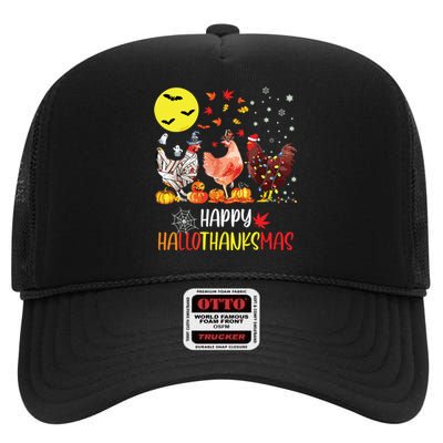 Chicken Halloween Happy Hallothanksmas Autumn Thanksgiving High Crown Mesh Back Trucker Hat