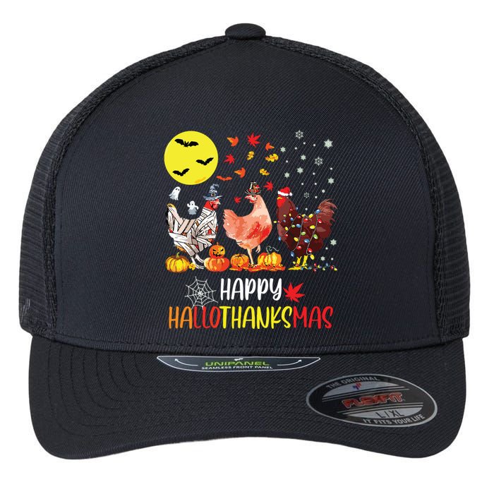 Chicken Halloween Happy Hallothanksmas Autumn Thanksgiving Flexfit Unipanel Trucker Cap