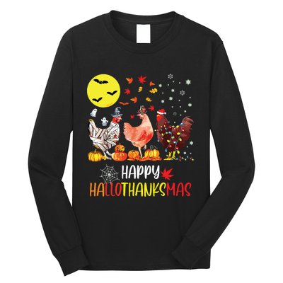 Chicken Halloween Happy Hallothanksmas Autumn Thanksgiving Long Sleeve Shirt