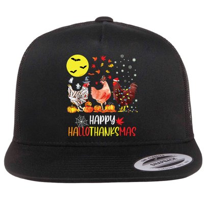 Chicken Halloween Happy Hallothanksmas Autumn Thanksgiving Flat Bill Trucker Hat