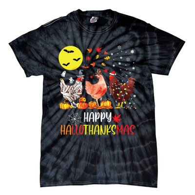 Chicken Halloween Happy Hallothanksmas Autumn Thanksgiving Tie-Dye T-Shirt