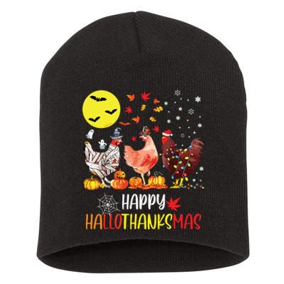 Chicken Halloween Happy Hallothanksmas Autumn Thanksgiving Short Acrylic Beanie