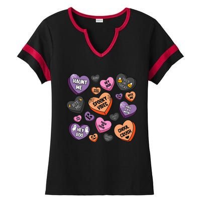 Candy Hearts Halloween Funny Halloween Holiday Season Ladies Halftime Notch Neck Tee