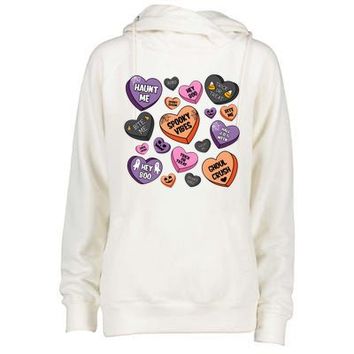 Candy Hearts Halloween Funny Halloween Holiday Season Womens Funnel Neck Pullover Hood