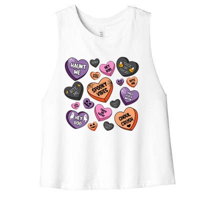 Candy Hearts Halloween Funny Halloween Holiday Season Women's Racerback Cropped Tank