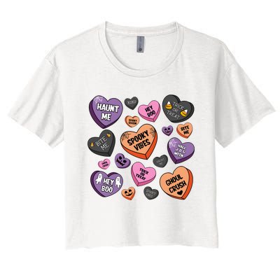 Candy Hearts Halloween Funny Halloween Holiday Season Women's Crop Top Tee