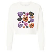 Candy Hearts Halloween Funny Halloween Holiday Season Cropped Pullover Crew