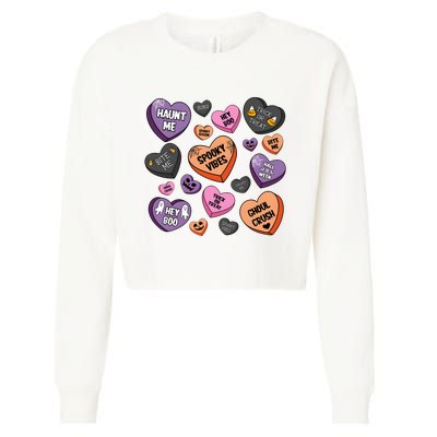 Candy Hearts Halloween Funny Halloween Holiday Season Cropped Pullover Crew