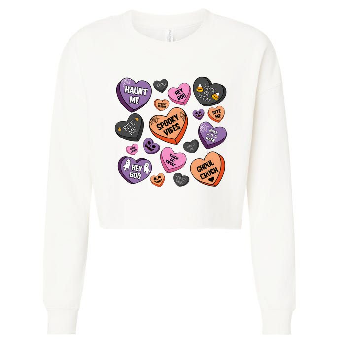 Candy Hearts Halloween Funny Halloween Holiday Season Cropped Pullover Crew