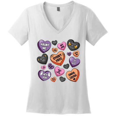 Candy Hearts Halloween Funny Halloween Holiday Season Women's V-Neck T-Shirt