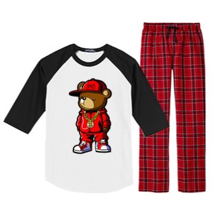 Cute Hip Hop Teddy Bear Raglan Sleeve Pajama Set