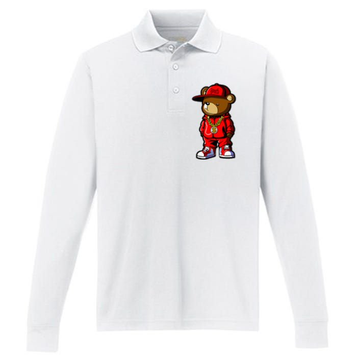 Cute Hip Hop Teddy Bear Performance Long Sleeve Polo