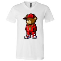 Cute Hip Hop Teddy Bear V-Neck T-Shirt