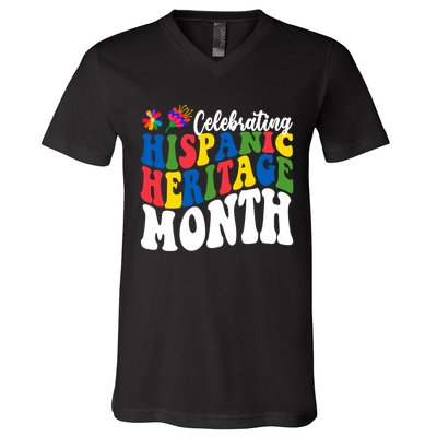 Celebrating Hispanic Heritage Month Colorful V-Neck T-Shirt