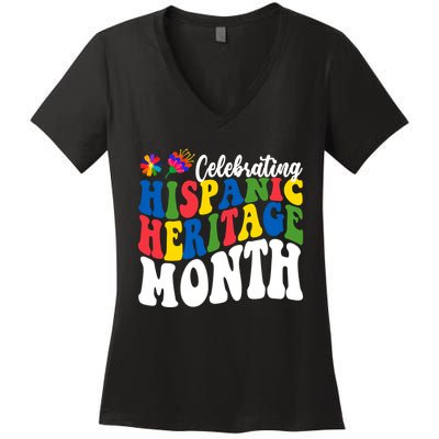 Celebrating Hispanic Heritage Month Colorful Women's V-Neck T-Shirt
