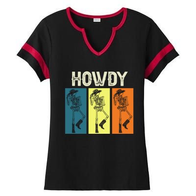 Cow Howdy Horse Rider Western Cool Derby Horse Racing Gift Ladies Halftime Notch Neck Tee